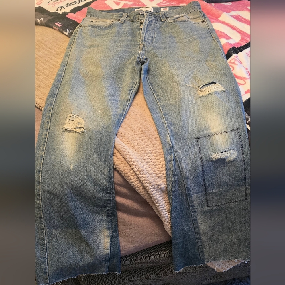 ReDone Patchwork Straight Leg Ankle Jean